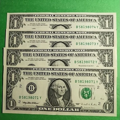 1995 (4) Consecutive $1 Notes UNC Y Series Fancy Serial Number B58198071-74Y - Image 1 of 4