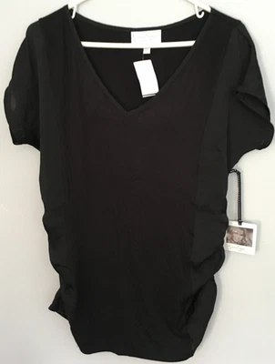 Jessica Simpson Maternity Shirt Womens Small Black V-Neck Ruched Made in USA - Image 1 of 4