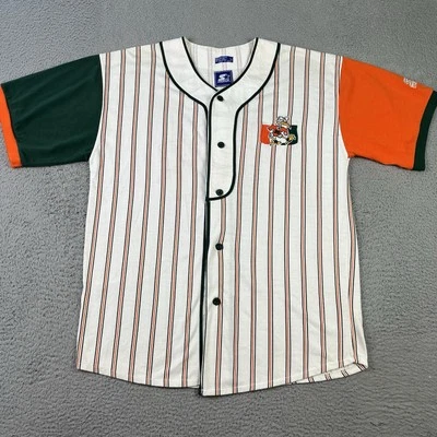 Винтажная бейсбольная футболка для начинающих мужская большая белая в полоску Miami Hurricanes 90-е - Изображение 1 из 4