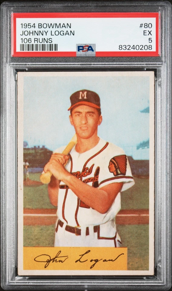 1954 BOWMAN #80 JOHNNY LOGAN 106 RUNS PSA EX 5 - Image 1 of 2