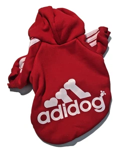 NEW Adidog Pet Hoodie Red White Dog Sweater Sweashirt Size Small - Picture 1 of 7