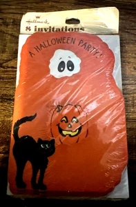 🎃 Vintage Hallmark Anfang 90er Halloween Party 8 Einladungen Katze Kürbis Geist - Bild 1 von 4
