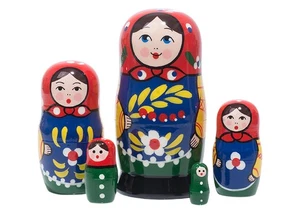 Handpainted Zagorsk Doll 5pc Tallest 4" 100% Natural Linden Wood - Picture 1 of 3