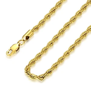 FOSIR Gold Plated Rope Chain for Men, 4mm Stainless Steel Necklace for Women ... - Picture 1 of 6