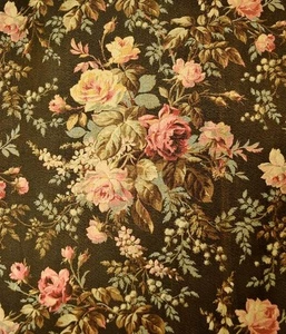 Huge Panel / Curtain Fabulous Antique French Rose Design Cotton Cretonne 19th C - Picture 1 of 12