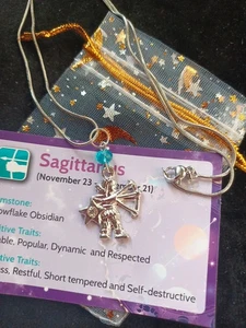 Sagittarius zodiac pendant with aquamarine crystal free gift bag & card handmade - Picture 1 of 3