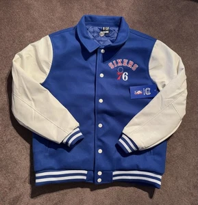 NWT Philadelphia 76ers Letterman Jacket Sz L Blue NBA Basketball Ultra Game New - Picture 1 of 11