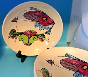VTG VAL DO SOL PORTUGAL LARGE SERVING BOWLS FISH DESIGN SET of 3 HAND PAINTED - Picture 1 of 8