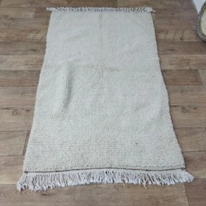 Moroccan Rug Boujaad Handmade Berber 3'1x5'1 Abstract White Hallway Wool Carpet - Picture 1 of 11