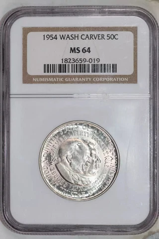 1954 CARVER/WASHINGTON SILVER COMMEMORATIVE HALF DOLLAR NGC MS64 Cover