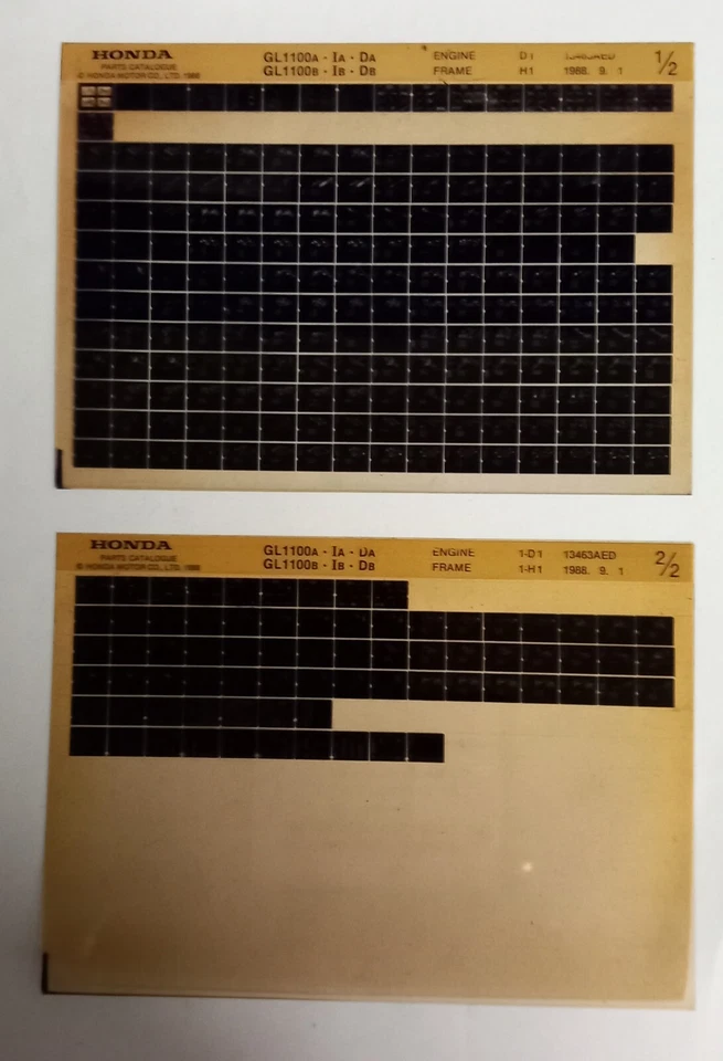 Honda  Motorcycle GL 1100 ABD 88 Parts List Microfiche. Set of 2. - Image 1 of 1