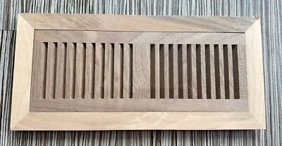 NUEVO Registro de ventilación de piso de madera de acacia sin terminar montaje empotrado 4" x 12" x 3/4" nuevo en paquete Foto 1 de 3