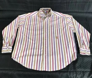 VTG Tommy Hilfiger Mens L/S Button Front Shirt Size L Multicolor Striped Crest - Picture 1 of 10