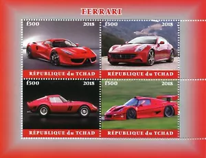 Estampillas de autos de transporte Chad 2018 CTO Ferrari 4 V M/S - Imagen 1 de 1