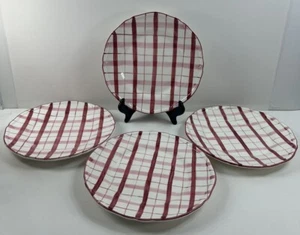 RARE Set/4 THE HALDON GROUP Vintage Red & White Plaid Ribbon 8" Plates- Round - Picture 1 of 9