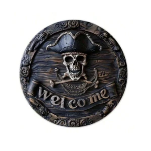 8x8 in Metal Pirate Skull Welcome Sign - Nautical Theme Wall Decor, Multi-Purpos - Picture 1 of 11
