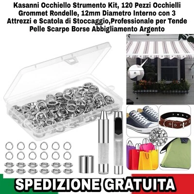 Occhiello Strumento Kit, 120 Pezzi Occhielli Grommet Rondelle, 12Mm Diametro  - Immagine 1 di 4