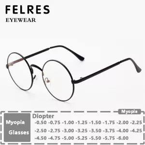 Men Women Metal Round Nearsighted Glasses Fashion Full Frame Myopia Glasses New - Picture 1 of 23