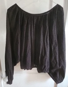 Top corto Maeve by ANTHROPOLOGIE negro mangas abullonadas puntos suizos S - Imagen 1 de 10