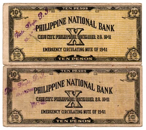 1941 Philippinen Provinz CEBU 10P Notfall S217 BATO, Leyte 3.+5. Juli 1942 - Bild 1 von 4
