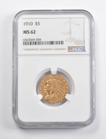 MS62 1910 $5 Indian Head Gold Half Eagle NGC *3483 Cover
