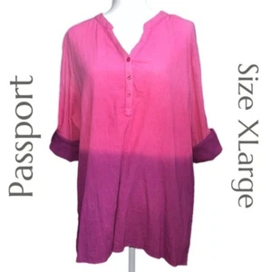 Passport Women’s Tunic Top Blouse Button Down Pink Purple Ombre Size XL NWT - Picture 1 of 9