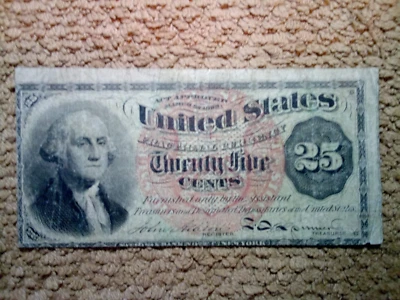 1863 US FRACTIONAL CURRENCY 25 CENT GEORGE WASHINGTON 4TH FOURTH ISSUE, VF - Image 1 of 4