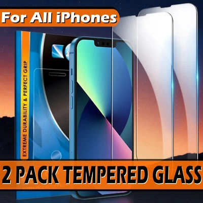 Screen Protector For iPhone 16 15 14 13 12 11 XR XS 6 7 8 Gorilla Tempered Glass - Image 1 of 4