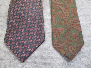Ralph Lauren Necktie Mens Green Black Paisley Lot of 2 Vintage Classic Silk Ties - Picture 1 of 10