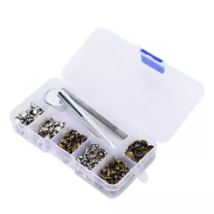 120 Set Brass Rivet Dual Sided Leather Snap Fasteners Button Clothing Spares EJU - Picture 1 of 12