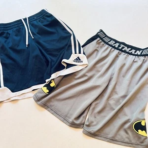 Lot of 2 Pair Boy's Summer Athletic Shorts Adidas Batman Black Blue Size 8 - Picture 1 of 10