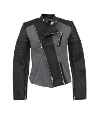 NUEVO CON ETIQUETAS 3.1 Phillip Lim Peplum Chaqueta de Motocicleta Chaqueta Acolchada Talla 0 Negro/Gris Foto 1 de 4