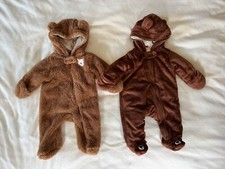 Carter’s 3 Months Brand New Bunting Snowsuits With Hood & Feet Brown Bear Lining