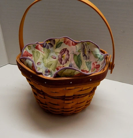 Longaberger Hexagon Basket May Series Morning Glory Liner Swing Handle 2000 Wine Cover