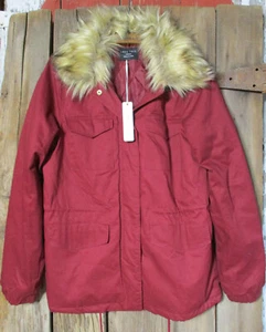 Love Tree Jacket Red Womens Medium Faux Fur Collar Lightweight Quilted Lining - Picture 1 of 12