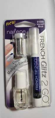 Nailene French Glitz 2 Go Pluma Plata Brillo Top Abrigo Tono 61090 Azul Medianoche Foto 1 de 2