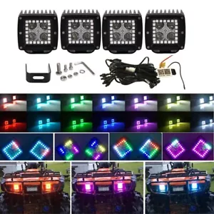 4pcs 3'' RGB Led Work Lights Cube Pods Halo Ring Color Chasing Flowing Combo Kit - Bild 1 von 13