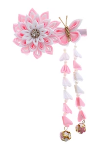 C-116 Rosa Schmetterling Sakura Stoff Blumen Haarclip Spange Japan Geisha Kimono - Bild 1 von 5