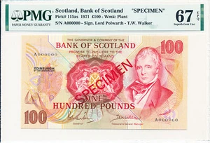 Bank of Scotland Scotland 100 Pounds 1971 Specimen PMG 67EPQ - Picture 1 of 2
