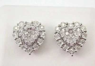 Pendientes de corazón de diamantes de oro blanco de 10 k Foto 1 de 4