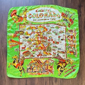 Vintage Colorado Souvenir Schal Kartendruck Western Cowboy 28” x 28” - Bild 1 von 10