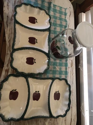 Juego de cocina de decoración de huerto de manzanas de otoño platos seccionados y jarra de vidrio de jugo Foto 1 de 4