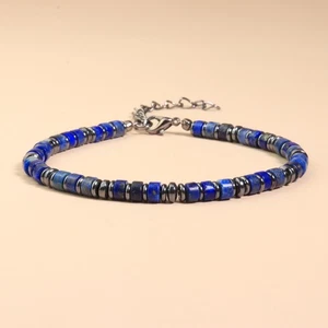 Lapis Lazuli Hematite Bracelet Stackable Healing Crystal Bracelet Hobo Chic - Picture 1 of 2