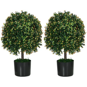 HOMCOM 2 Pack Artificial Tree Boxwood Topiary with Orange Fruits, 20.75" - Picture 1 of 11
