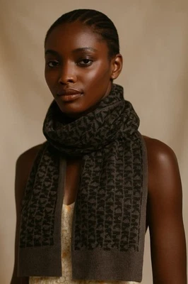 Michael Kors MK Logo Unisex BlackGrey Knitted Rectangle Scarf 9.5x35” NeckWarmer - Image 1 of 4