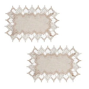 Natural Linen Placemats Set of 2 – 13x20 Inch Beige Lace Embroidered Table Ma... - Foto 1 di 9