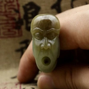 Hetian Jade Arhat Pfeife Smoking Pipe Handgeschnitzt Natur Jade Ornament - Bild 1 von 5