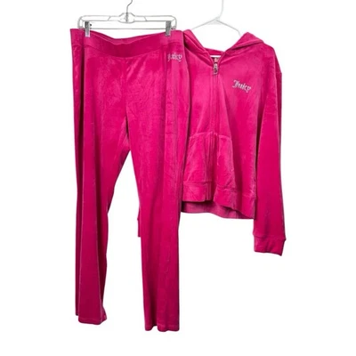 Juicy Couture Velour Track Suit Pant XL/XXL Pink Hooded Y2K Style Spellout Bling - Image 1 of 4