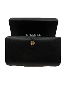 CHANEL Long Wallet Leather Black w/BOX USED E0328-5 - Picture 1 of 24