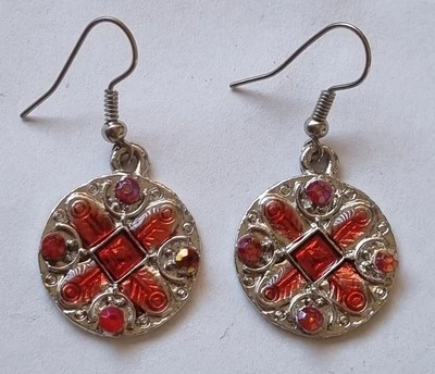 Silver Tone Enamel Silver Plated Costume Earrings — 第 1/2 张图片
